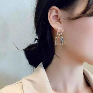 Transparent Square Diamond Drop Earrings